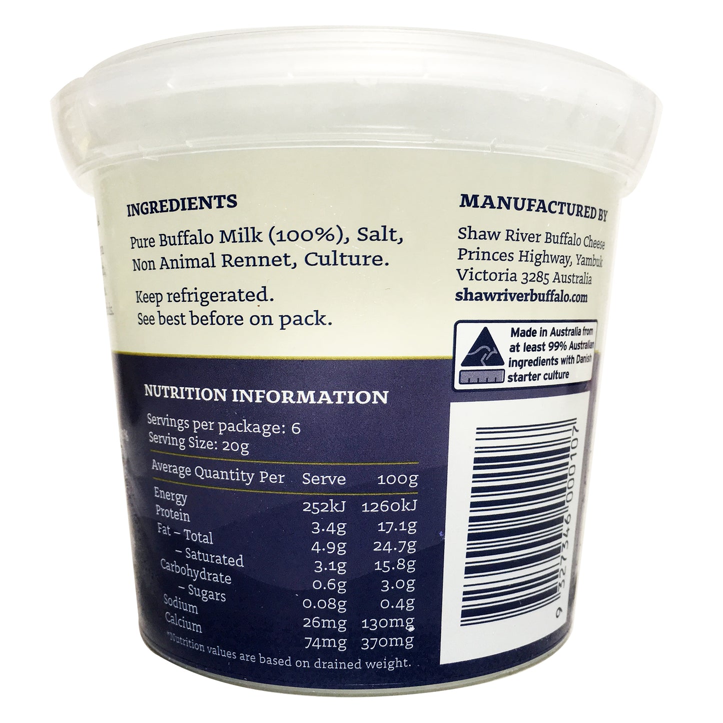 Shaw River Buffalo Mozzarella Cheese 120g