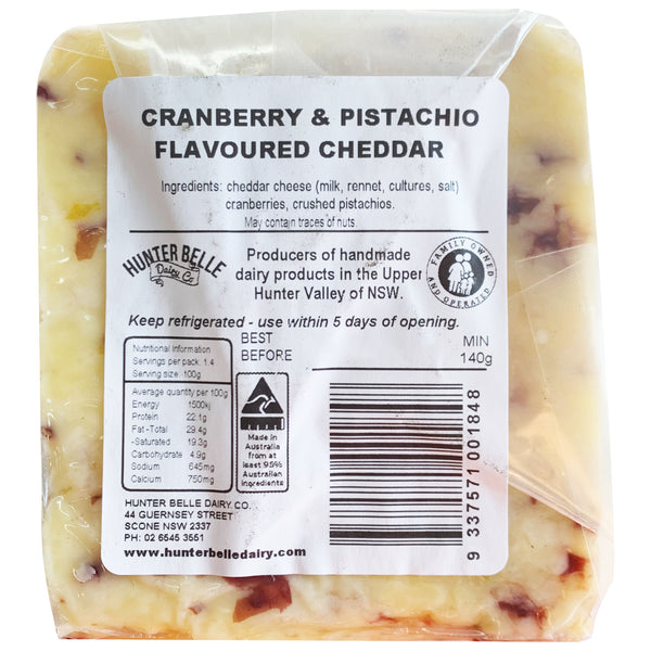 Hunter Belle Dairy Co. Cranberry and Pistachio Cheddar | Harris Farm Online