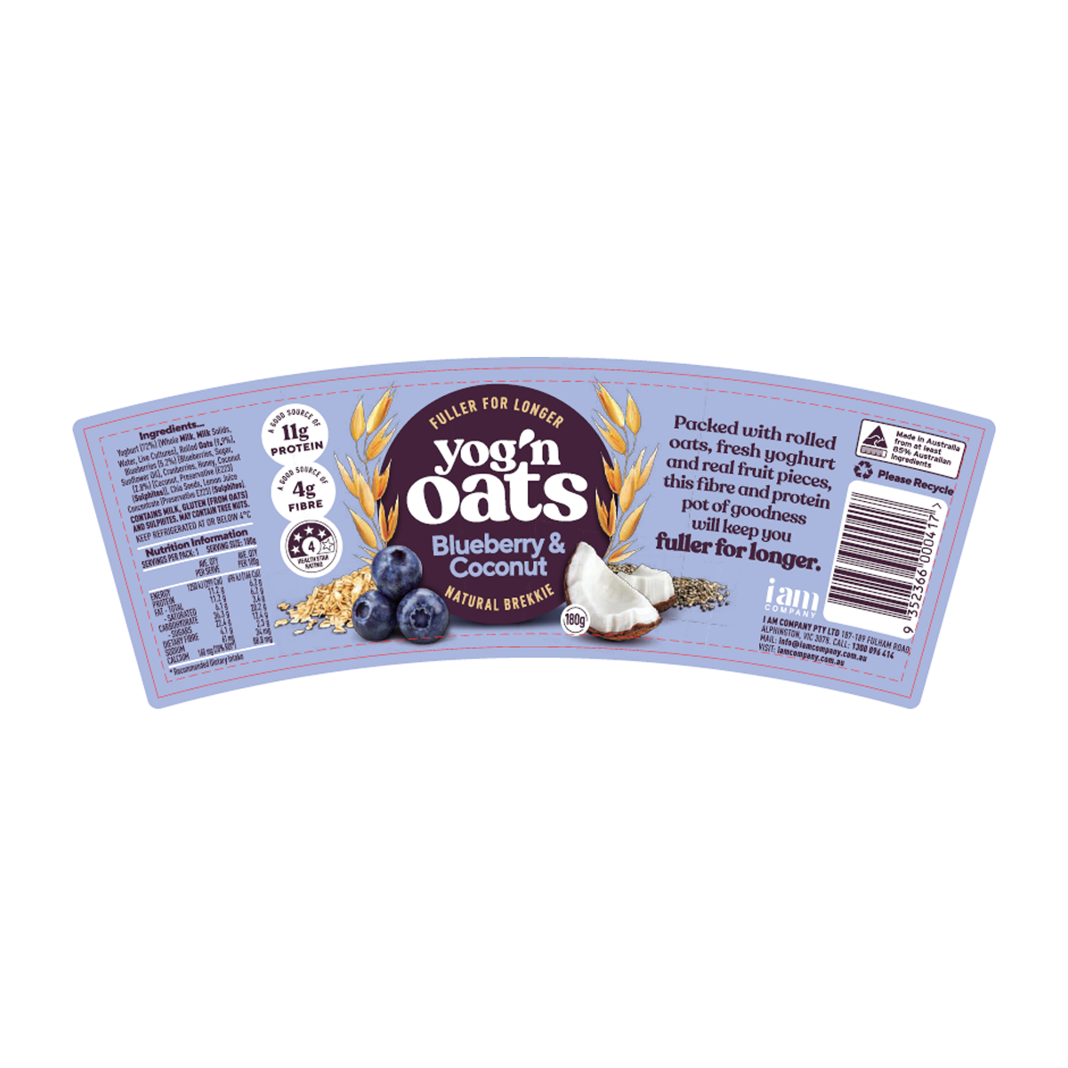 Yog'n Oats Blueberry Coconut 180g