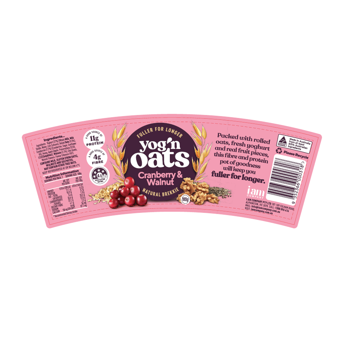 Yog'n Oats Cranberry Walnut 180g