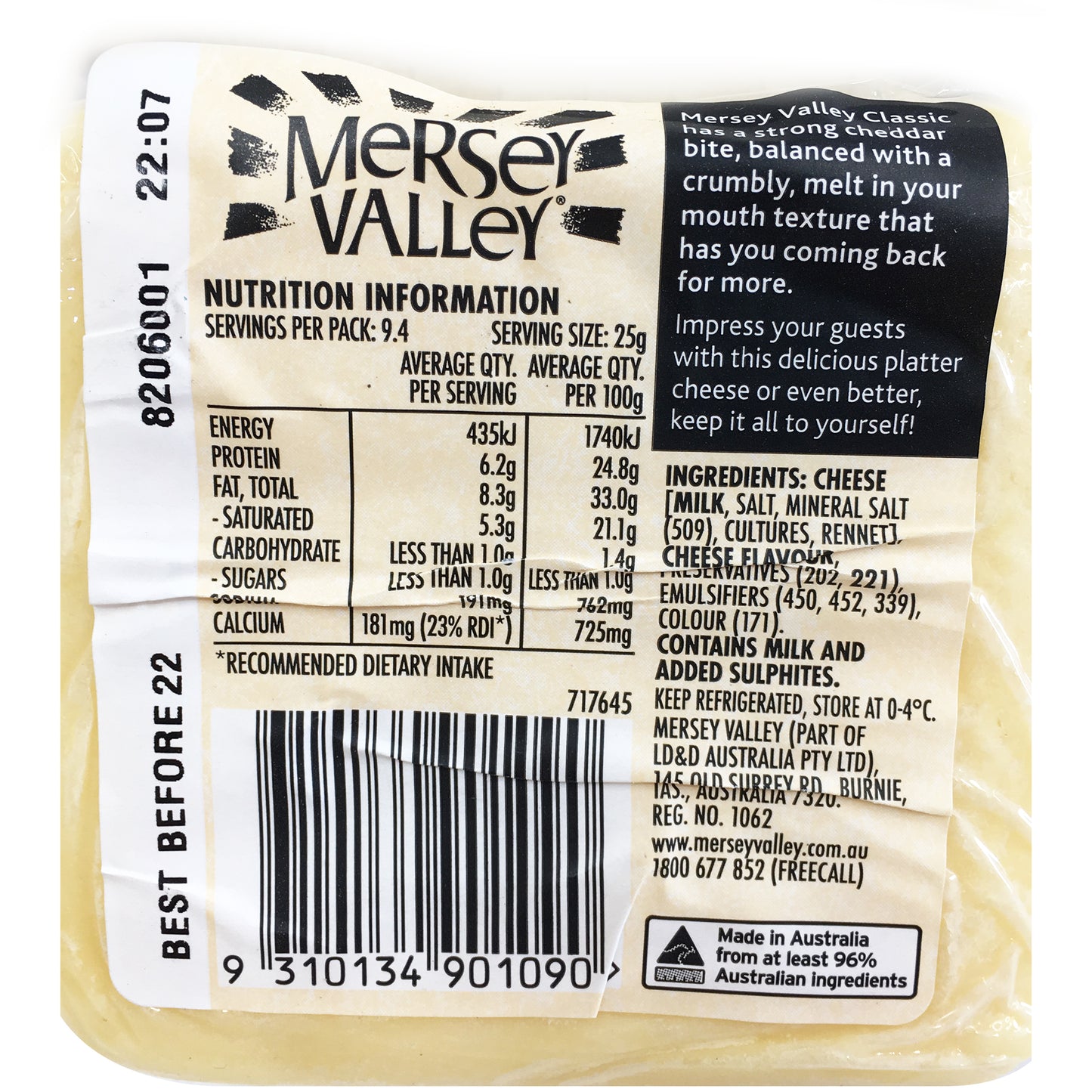 Mersey Valley Classic Cheddar Cheese 235g