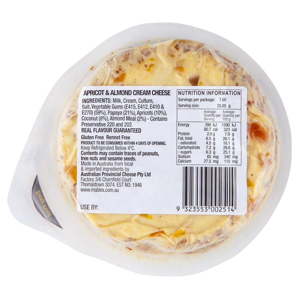 Cream Cheese Mables Apricot Almond 190g , Frdg1-Cheese - HFM, Harris Farm Markets
 - 2