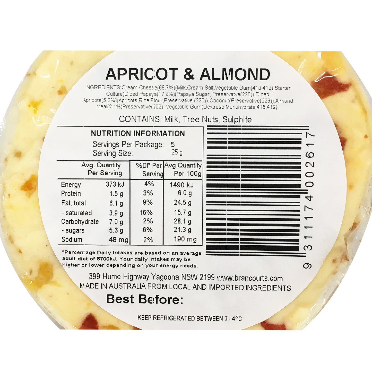 Flavoured Cream Cheese - Apricot & Almond (125g) Brancourts