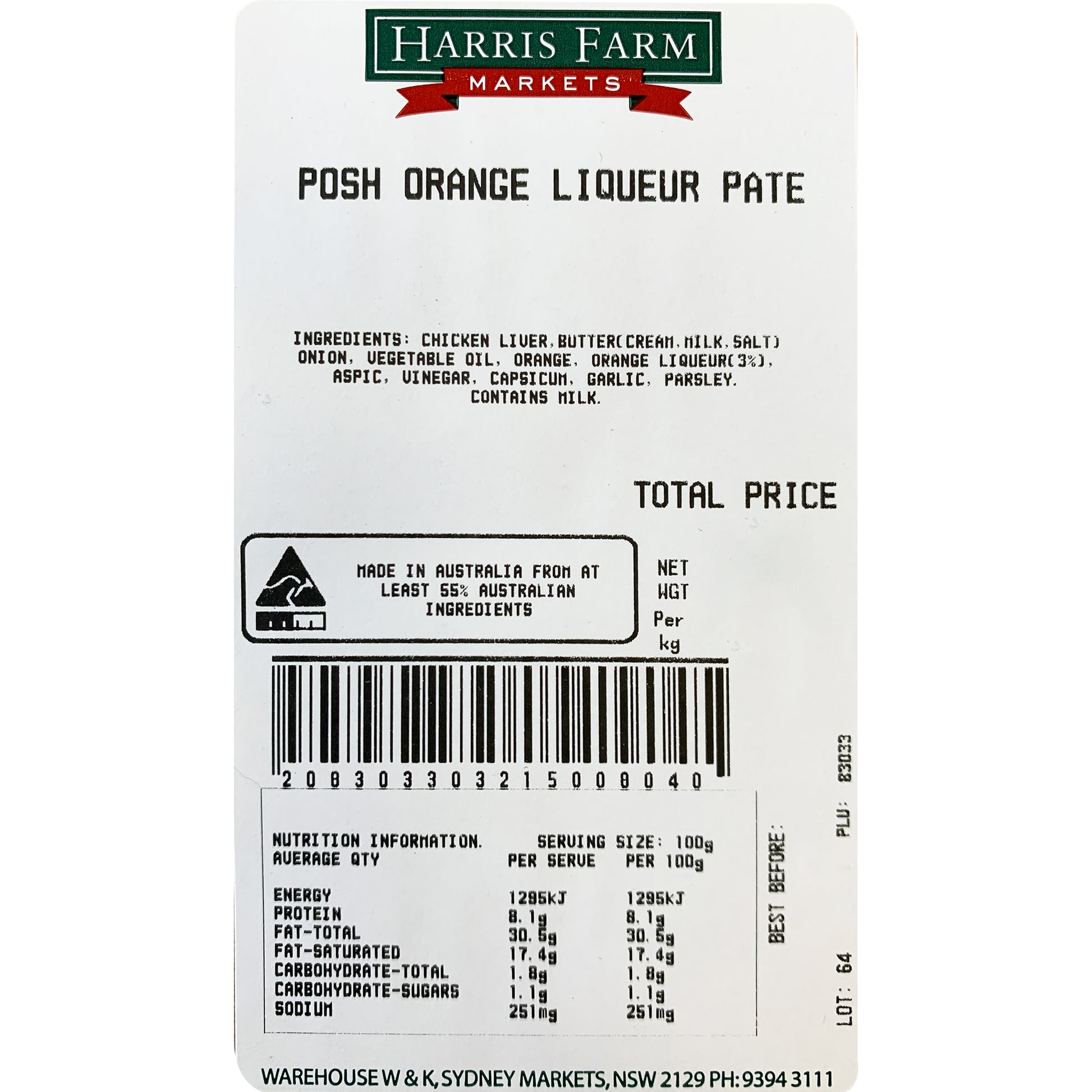 Posh Foods - Pate - Orange Liqueur | Harris Farm Online