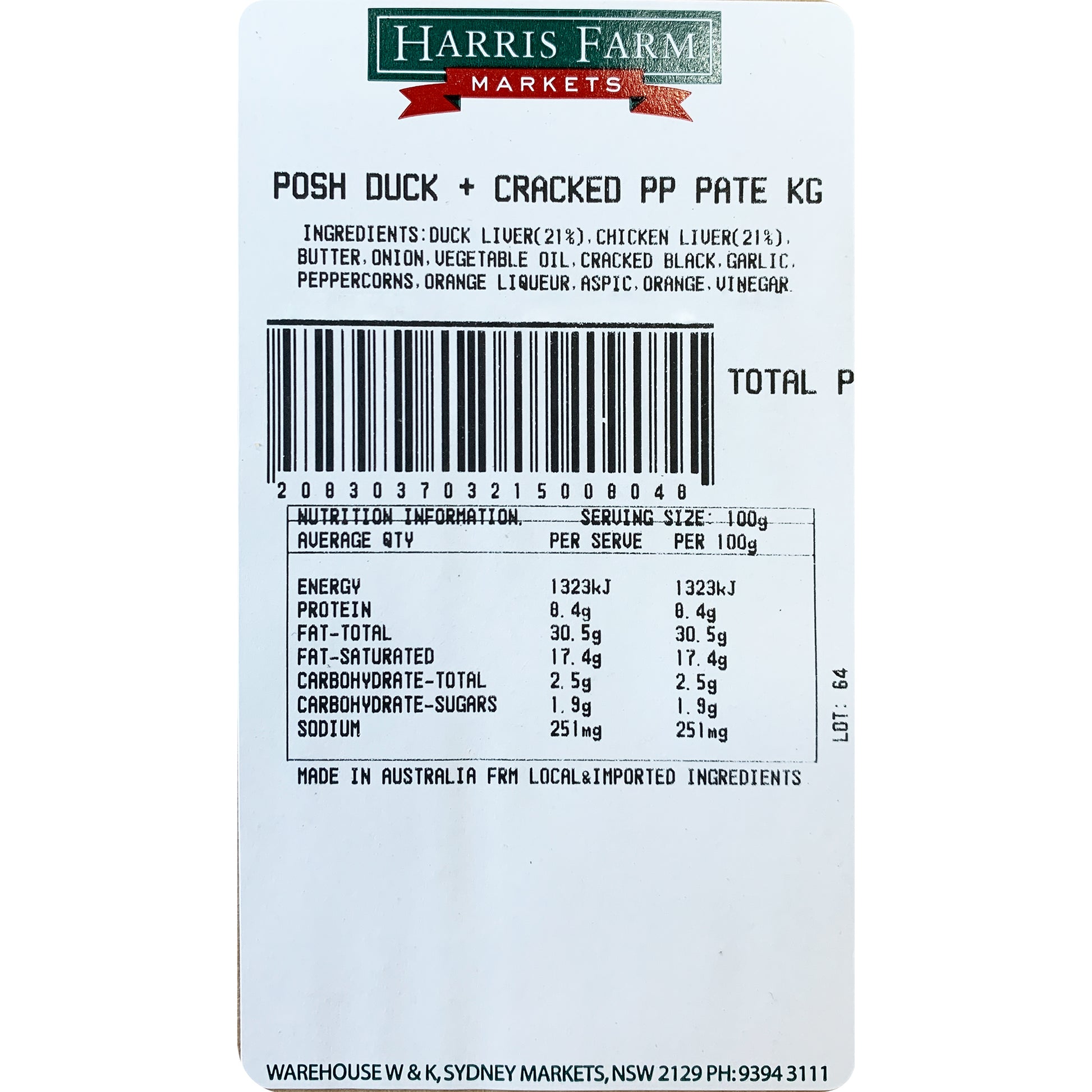 Posh Foods - Pate - Duck Cracked Pepper | Harris Farm Online