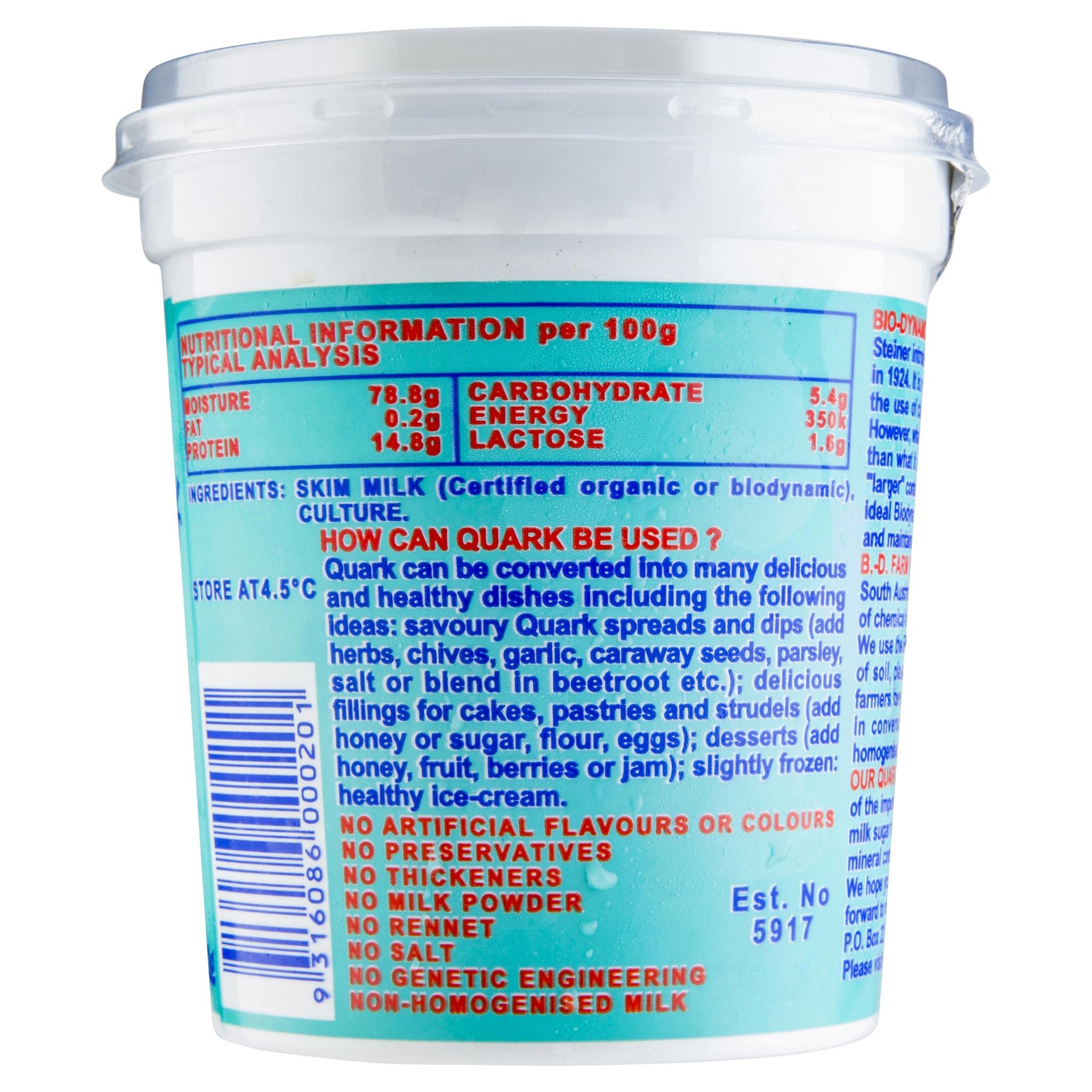 Cottage Cheese Paris Creek Organic Quark 450g , Frdg1-Cheese - HFM, Harris Farm Markets
 - 3