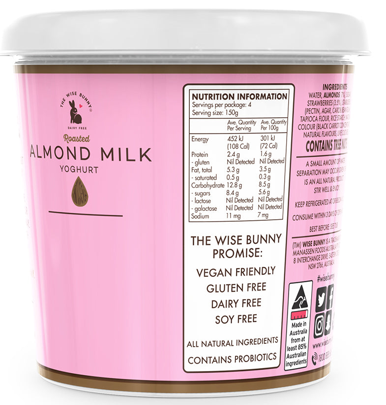 Wise Bunny Roasted Almond Milk Strawberry Yoghurt 600g