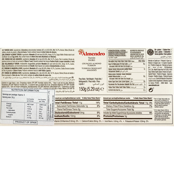 El Almendro Crunchy Almond Turron Bar | Harris Farm Online