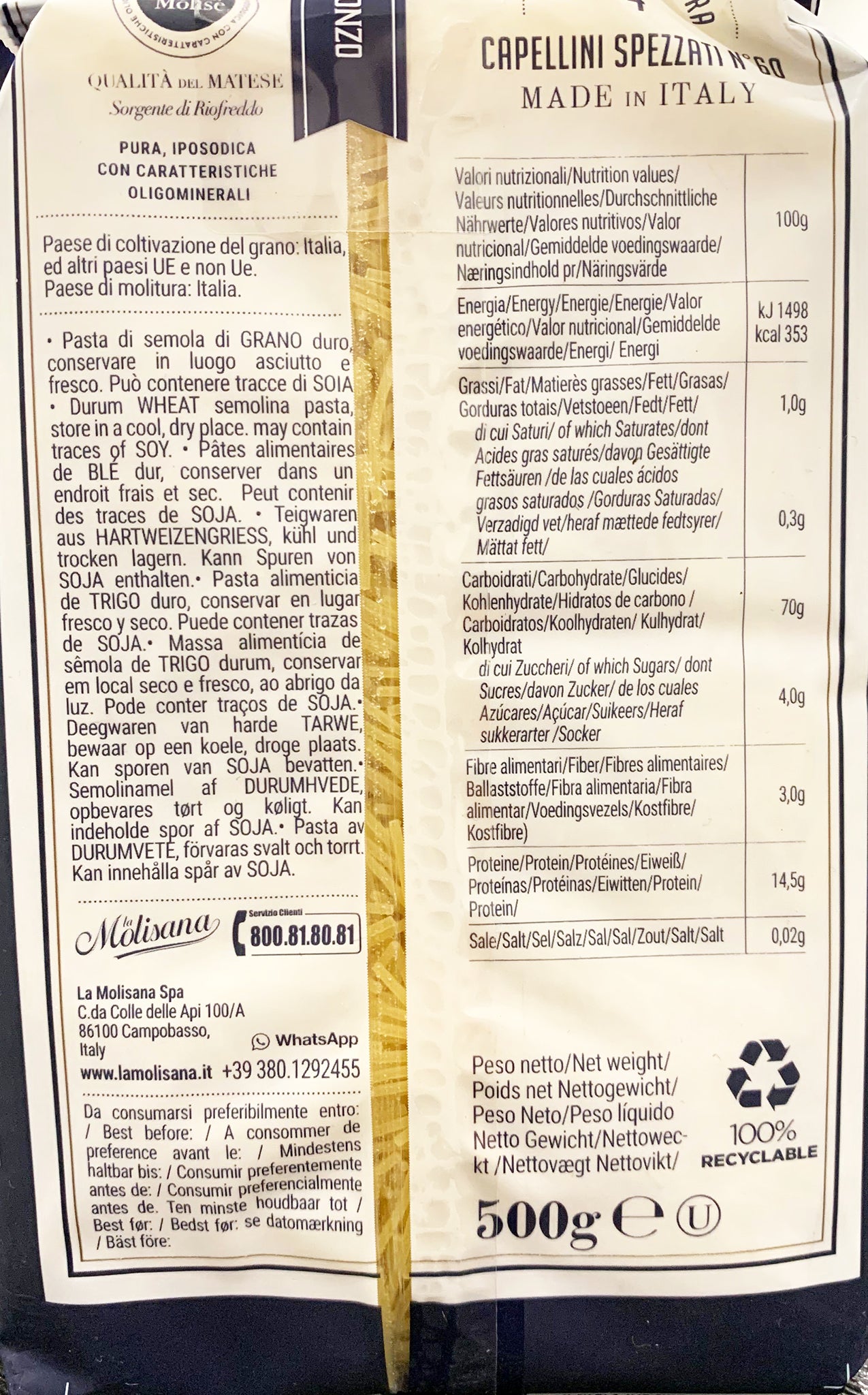 La Molisana - Pasta - Capellini Spezzati (No.60, 500g)