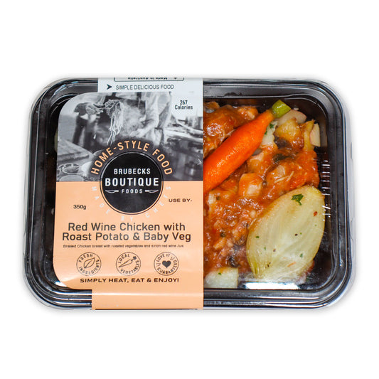 Brubecks Boutique Foods Red Wine Chicken with Roast Potato and Baby Veg 350g | Harris Farm Online