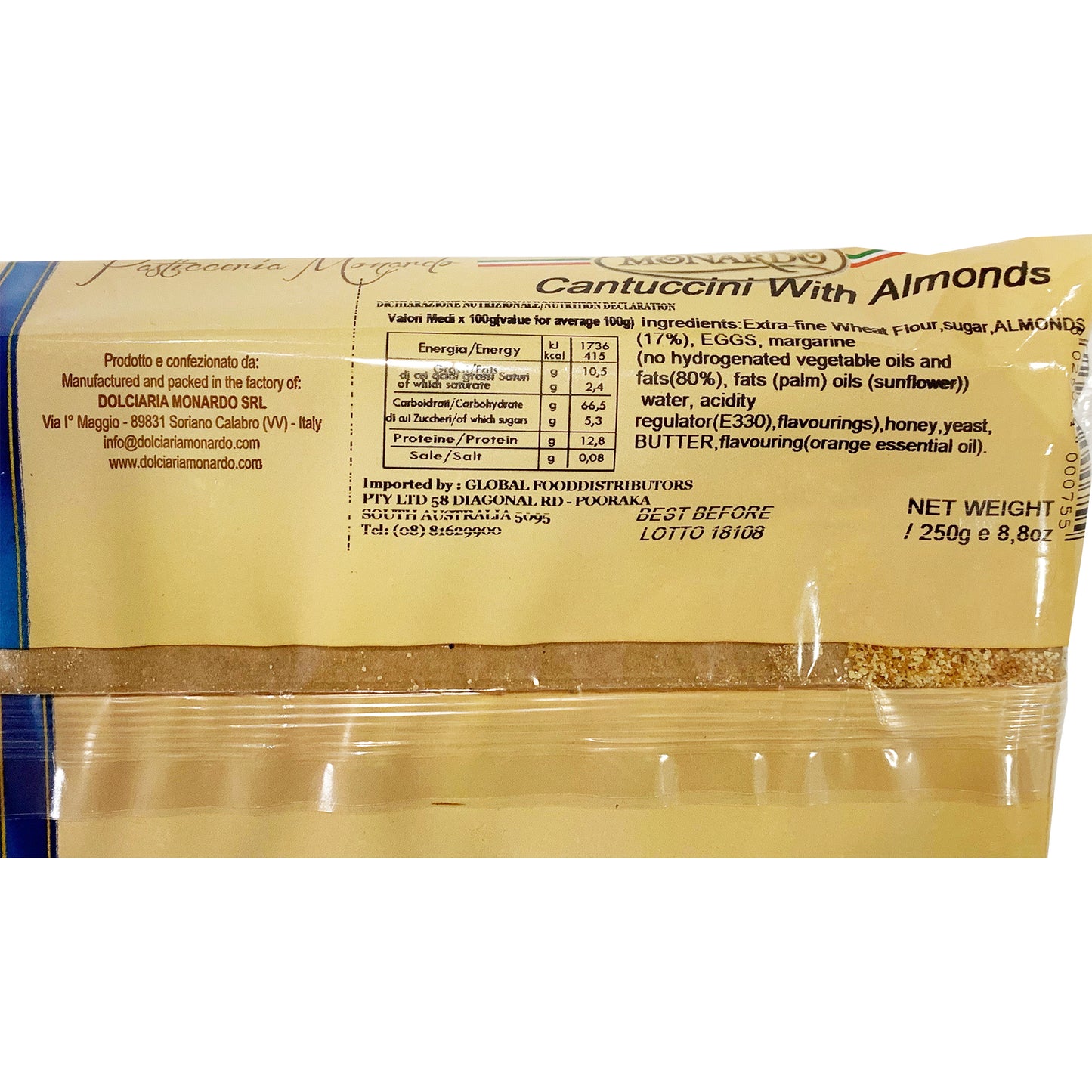 Dolciaria Monardo Cantuccini with Almonds Cookies 250g