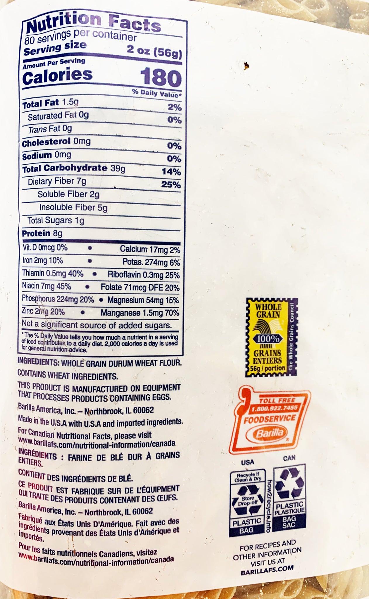 Barilla Wholegrain Penne 4.54kg