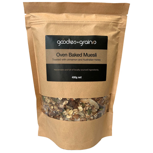 Goodies & Grains - Oven Baked Muesli - Toasted with cinnamon and Honey (400g)