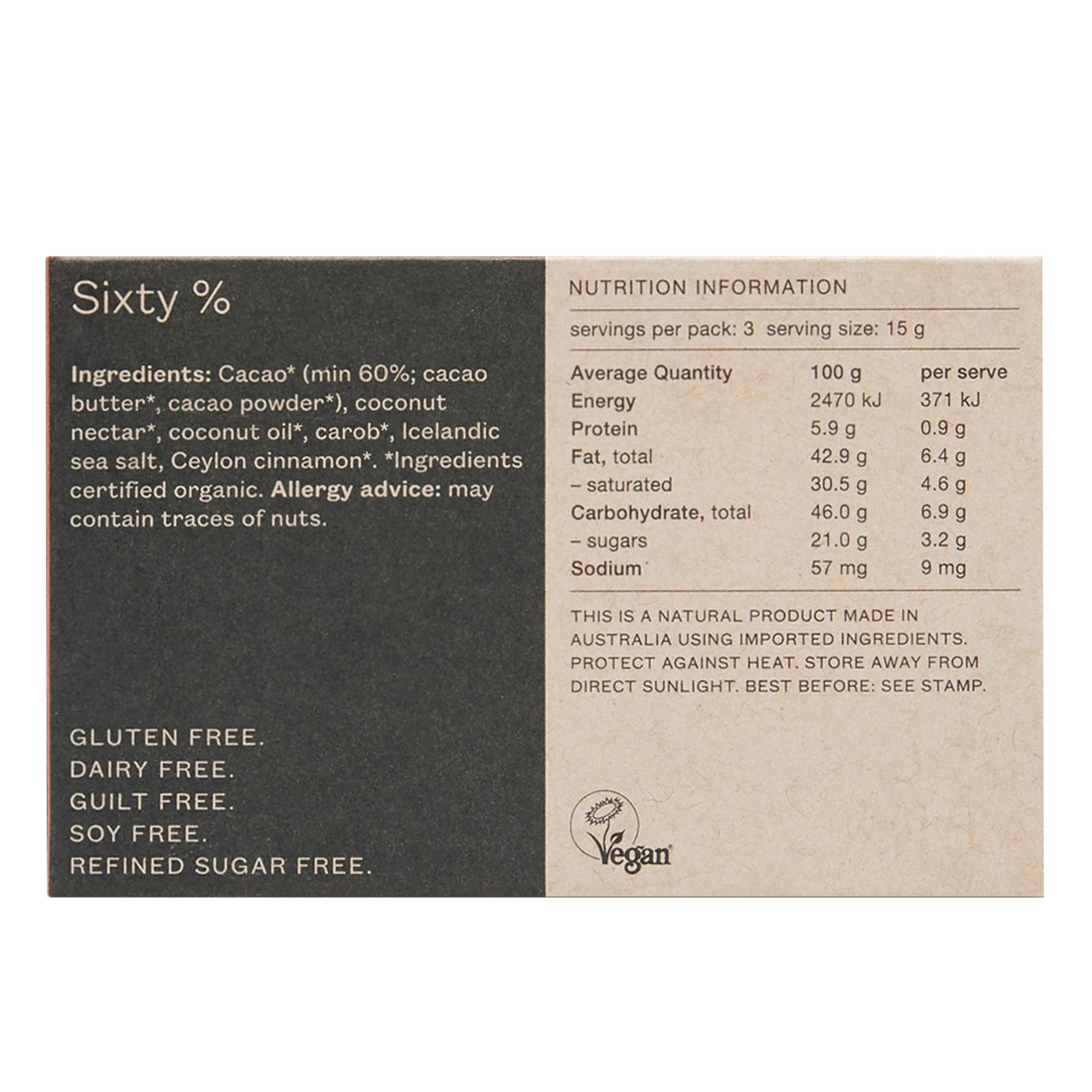 Pana Organic Sixty % Cacao Chocolate | Harris Farm Online