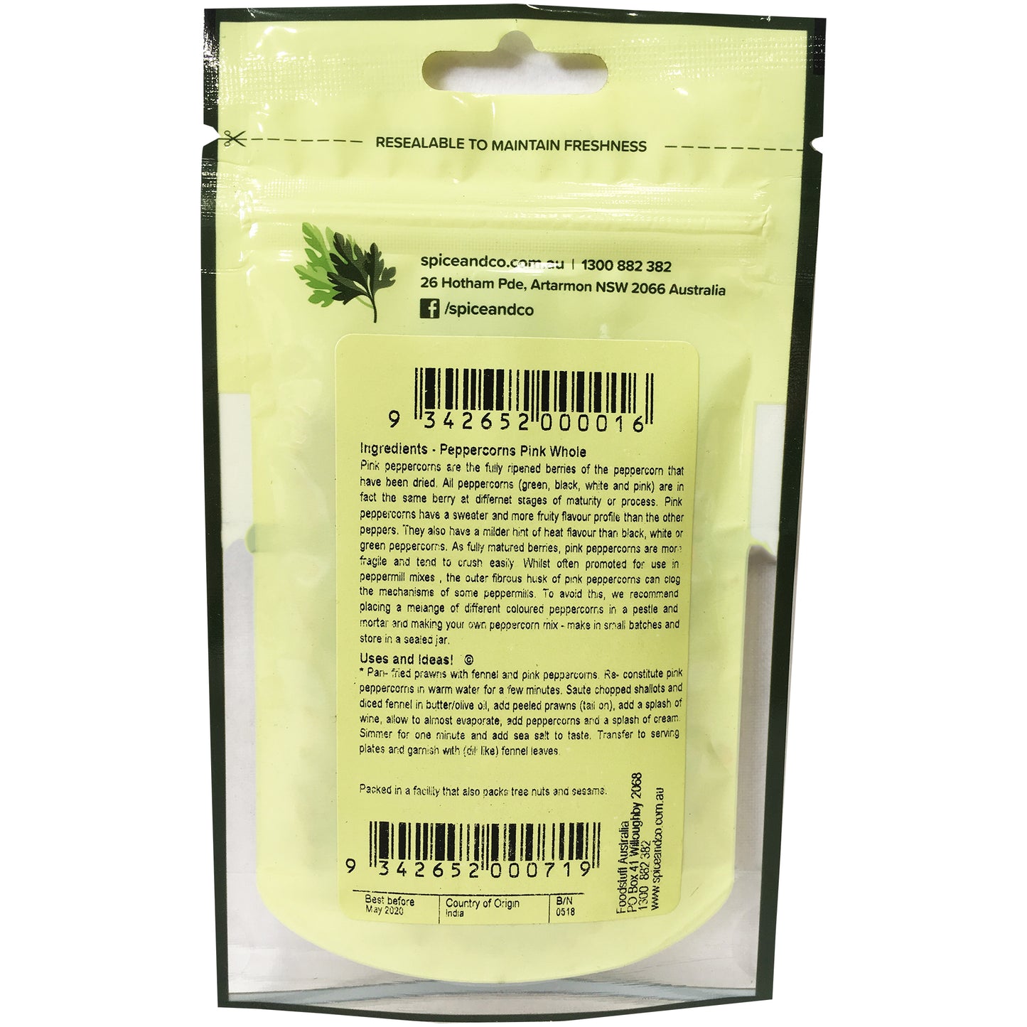 Spice and Co Peppercorns Pink Whole 10g