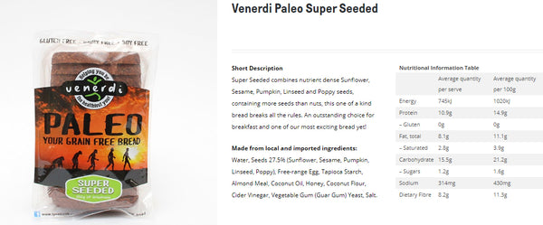 Venerdi - Bread Paleo - Super Seeded | Harris Farm Online