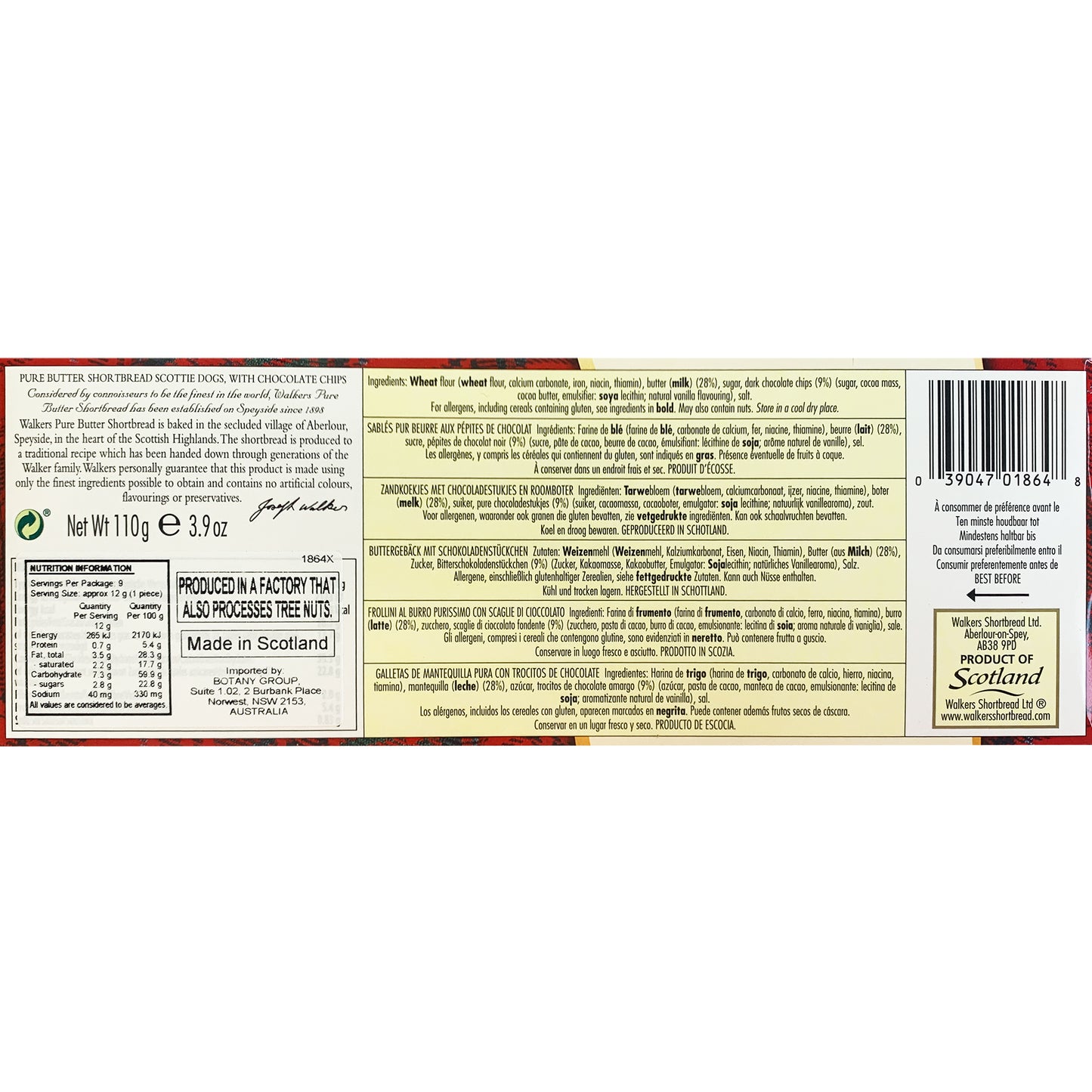 Walkers Dottie Scottie Dogs Chocolate Chip Shortbread 110g