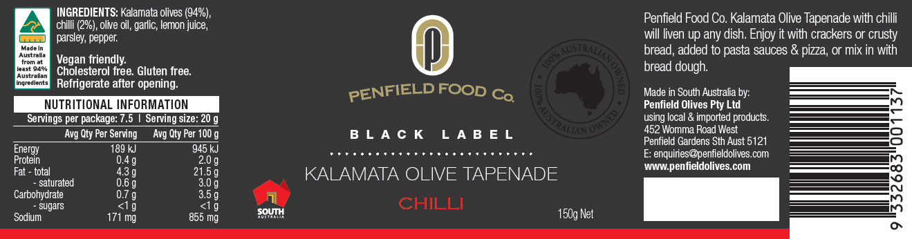 Penfield Food Co Kalamata Olive Tapenade Chilli | Harris Farm Online