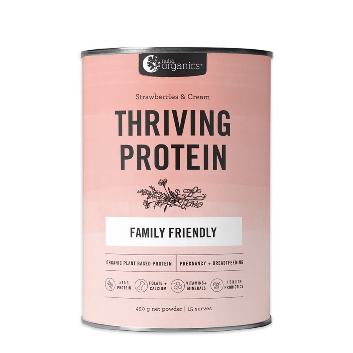 Nutra Organics Thriving Protein Strawberries and Cream 450g | Harris Farm Online