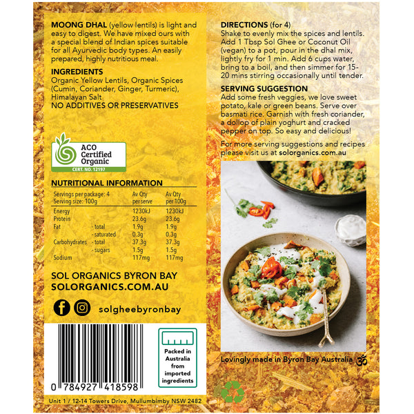 Sol Organics Moong Dhal, Yellow Lentils Mixed with Indian Spices | Harris Farm Online