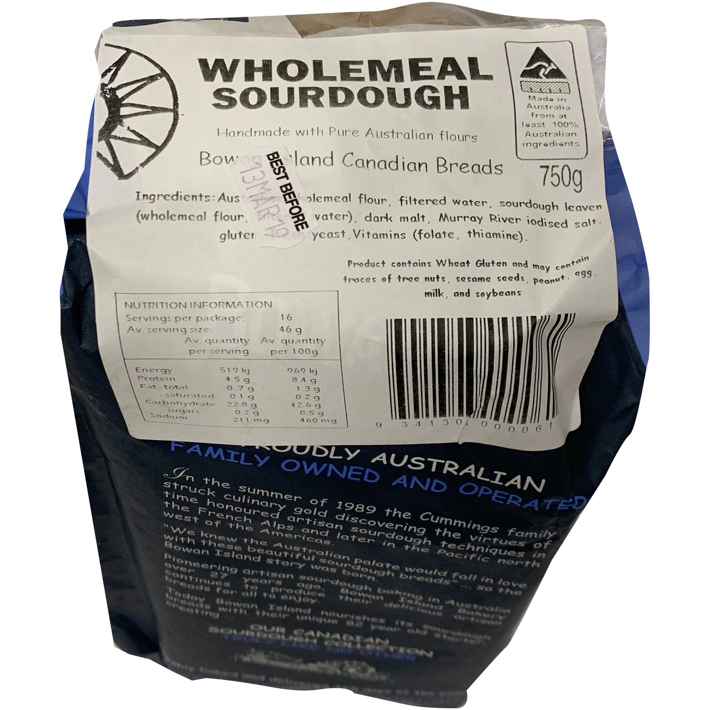 Bowan Island Wholemeal Canadian Sourdough 750g
