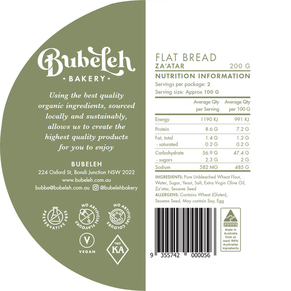Bubeleh Bakery Za'atar Flat Bread | Harris Farm Online