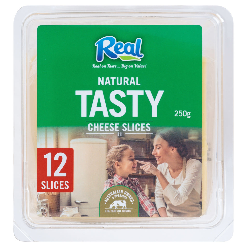 Real Tasty Cheddar Cheese Slices x12 250g Harris Farm Markets
