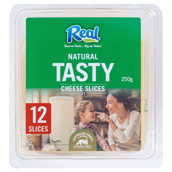 Real Tasty Cheddar Cheese Slices x12 250g