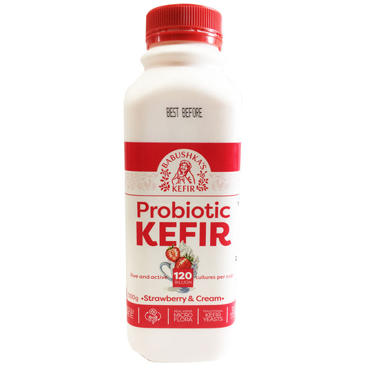 Babushka Yoghurt Probiotic Kefir Strawberries Cream 500g