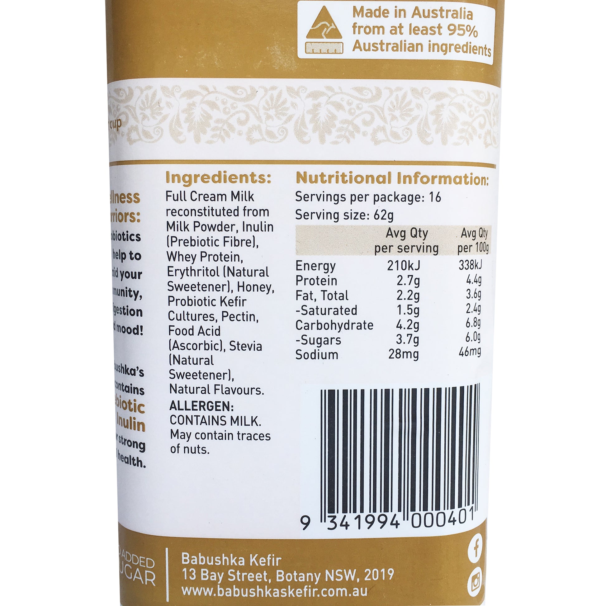 Babushka Yoghurt Probiotic Kefir Milk and Honey | Harris Farm Online