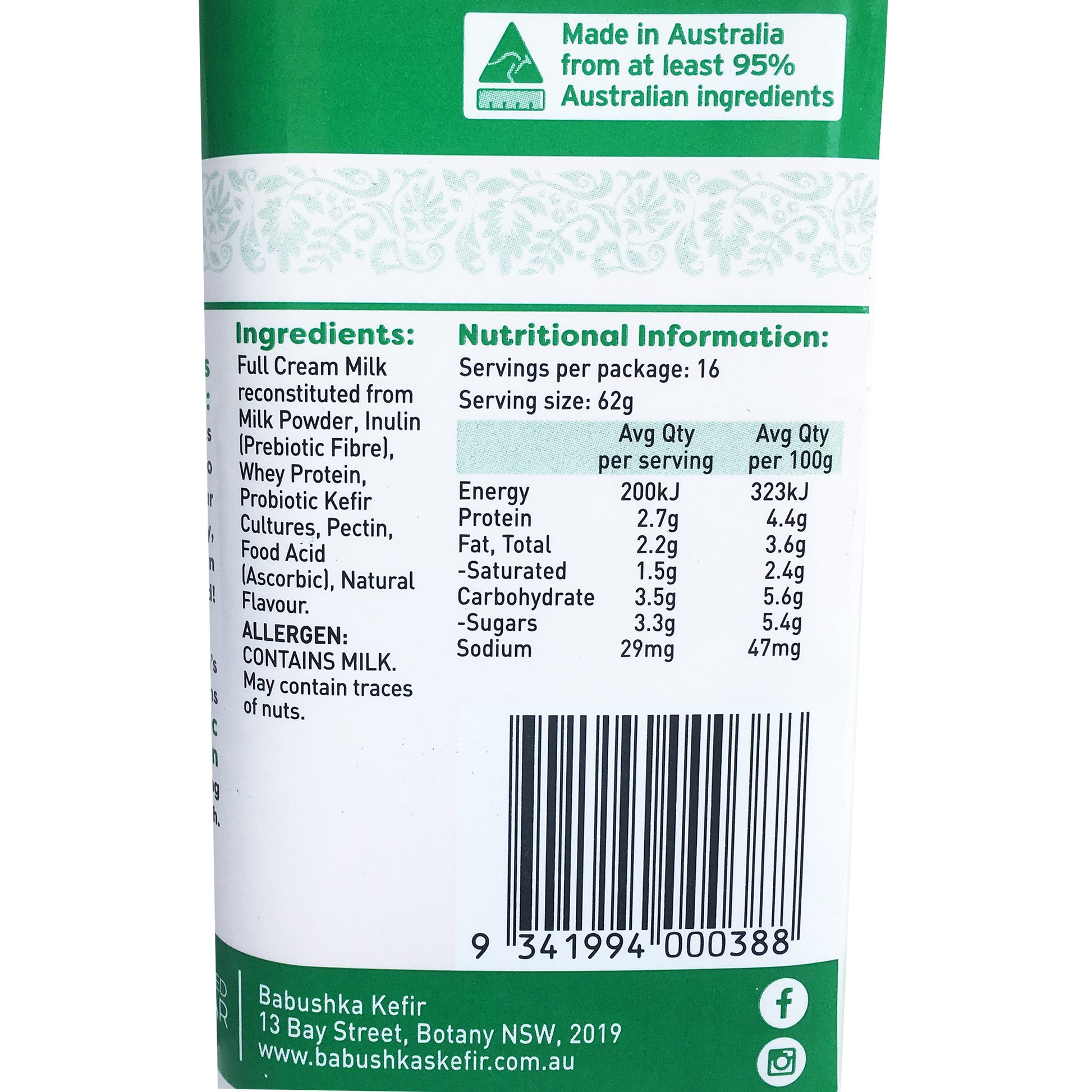 Babushka Yoghurt Probiotic Kefir Natural | Harris Farm Online