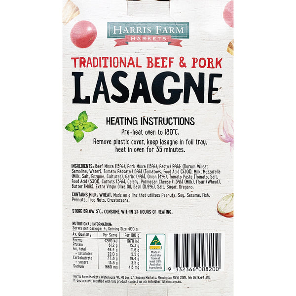 Harris Farm Lasagne Beef and Pork 1.6kg