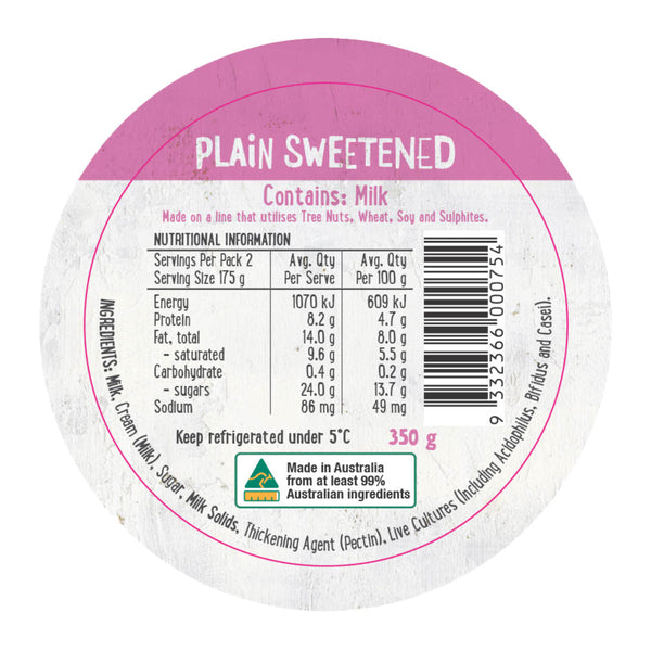 Harris Farm Yoghurt Plain Sweetened 350g | Harris Farm Online