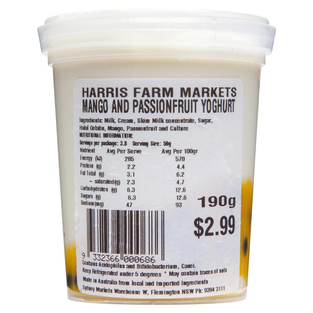 Harris Farm Yoghurt Mango Passionfruit 190g , Frdg2-Dairy - HFM, Harris Farm Markets
 - 1