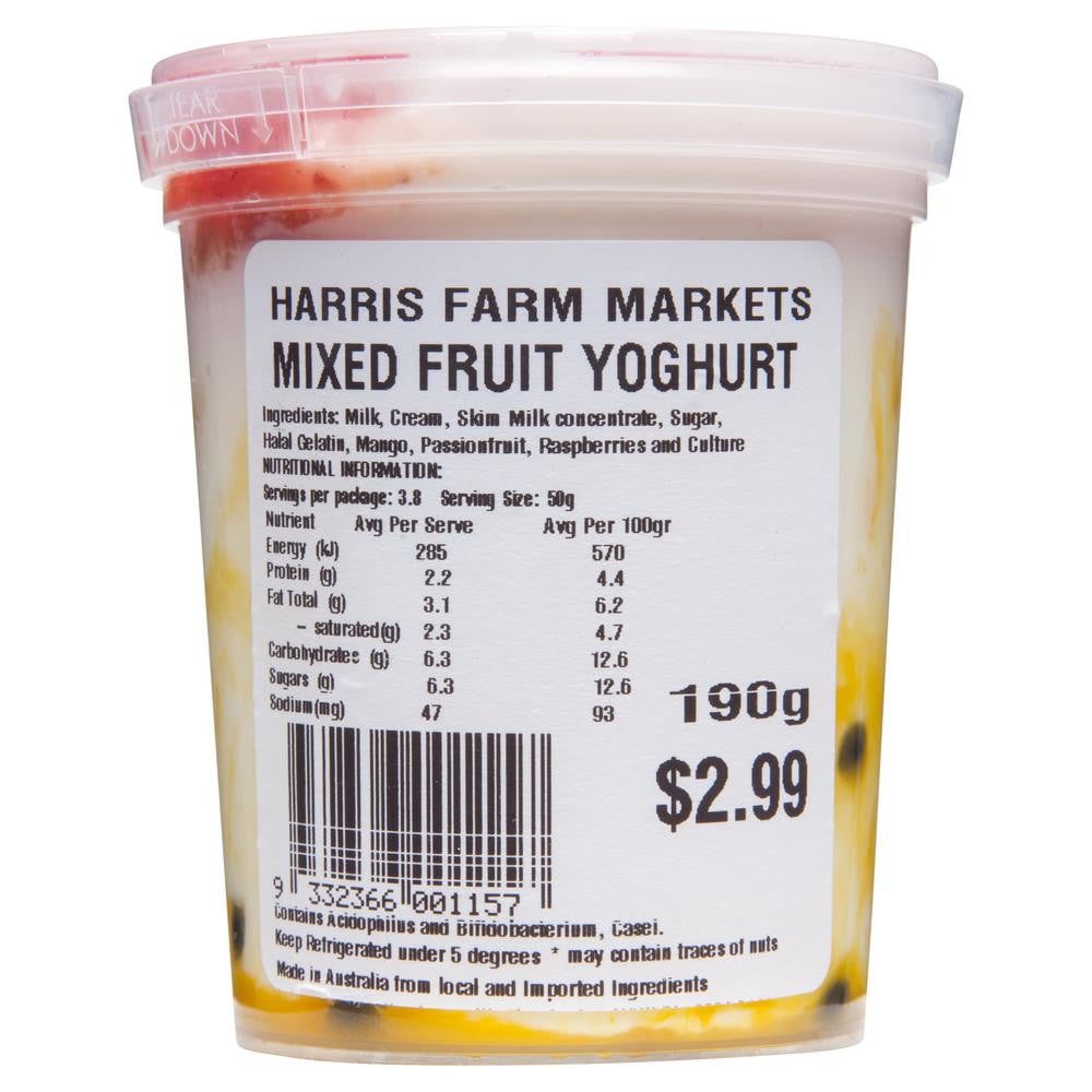 Harris Farm Yoghurt Mixed Fruit 190g , Frdg2-Dairy - HFM, Harris Farm Markets
 - 1