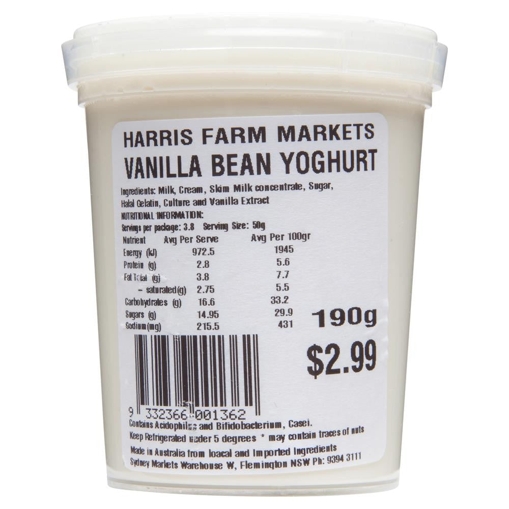 Harris Farm Yoghurt Vanilla Bean 190g , Frdg2-Dairy - HFM, Harris Farm Markets
 - 2