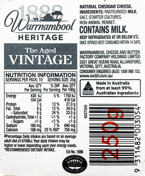 Warrnambool The Aged Vintage Cheddar | Harris Farm Online