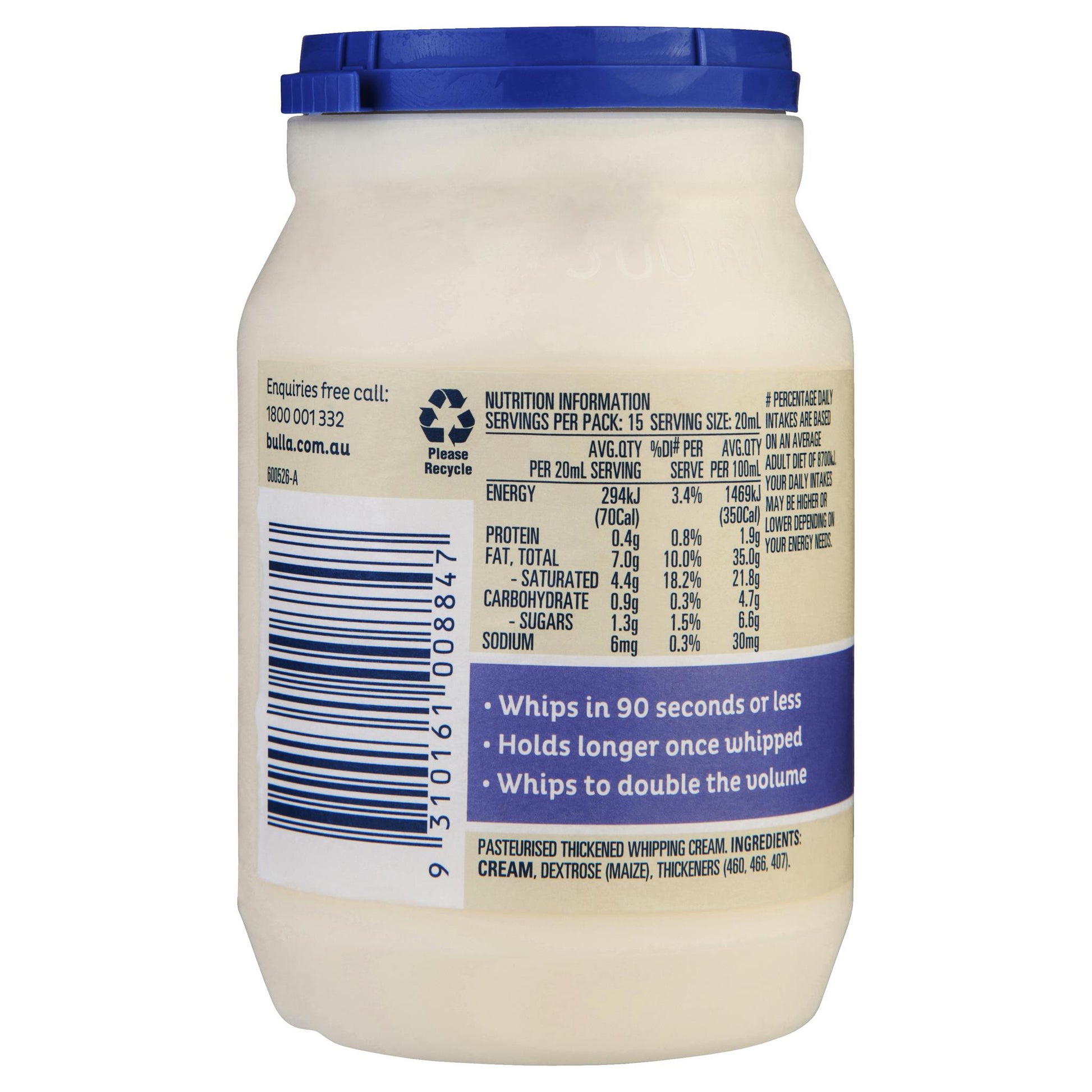 Bulla Cream Whipping 300ml , Frdg2-Dairy - HFM, Harris Farm Markets
 - 2