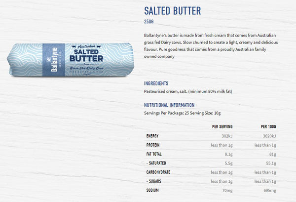 Ballantyne Salted Cultured Style Butter 200g