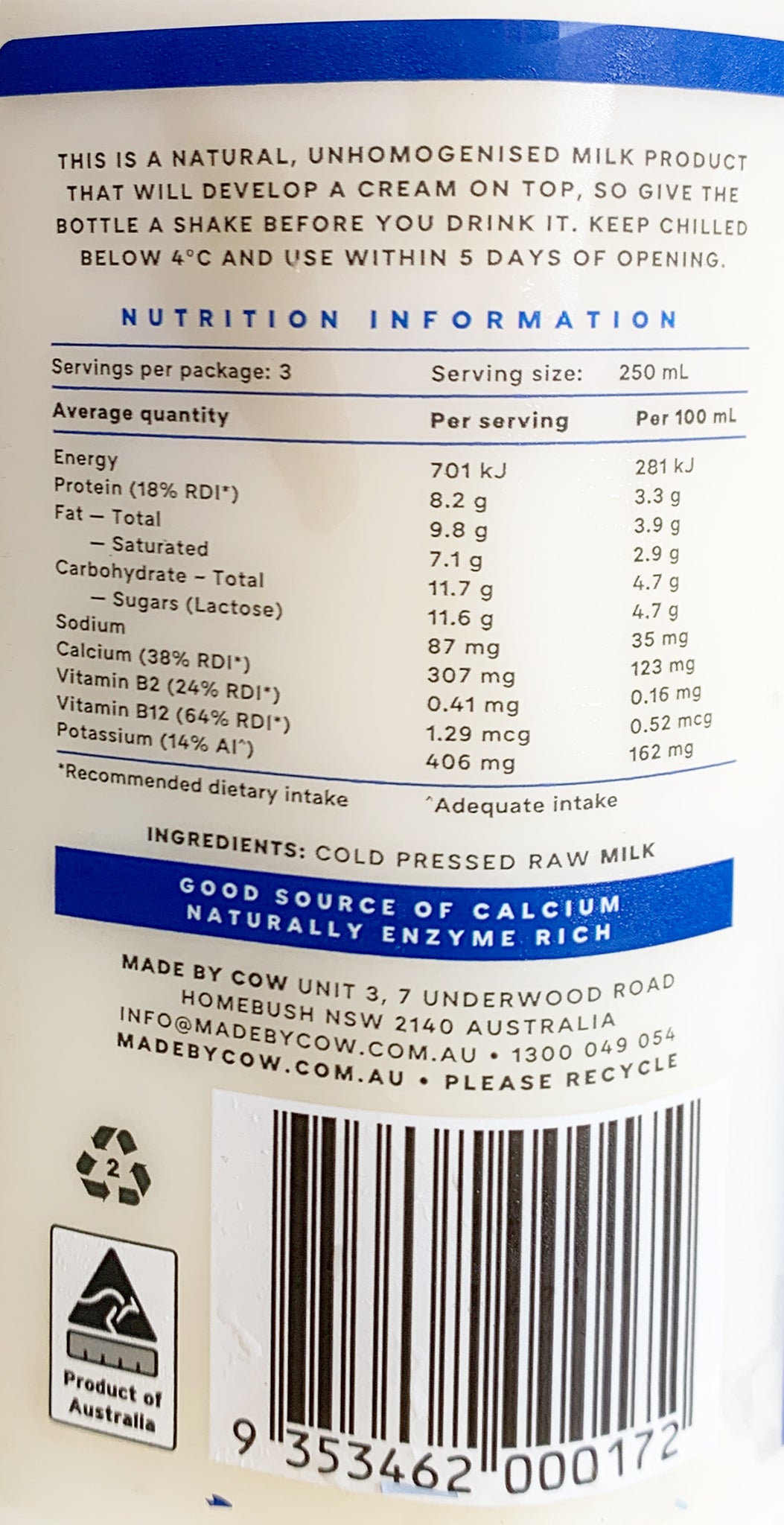 Made By Cow Cold Pressed Raw Milk | Harris Farm Online