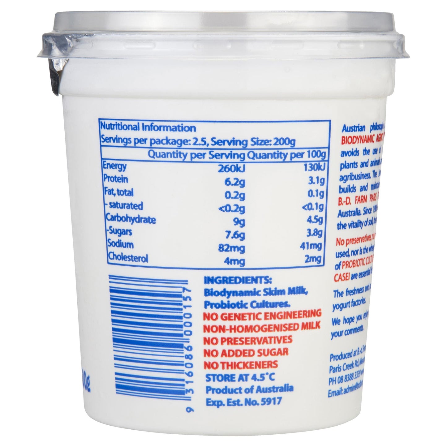 Paris Creek Organic Low Fat Yogurt 500g , Frdg2-Dairy - HFM, Harris Farm Markets
 - 2