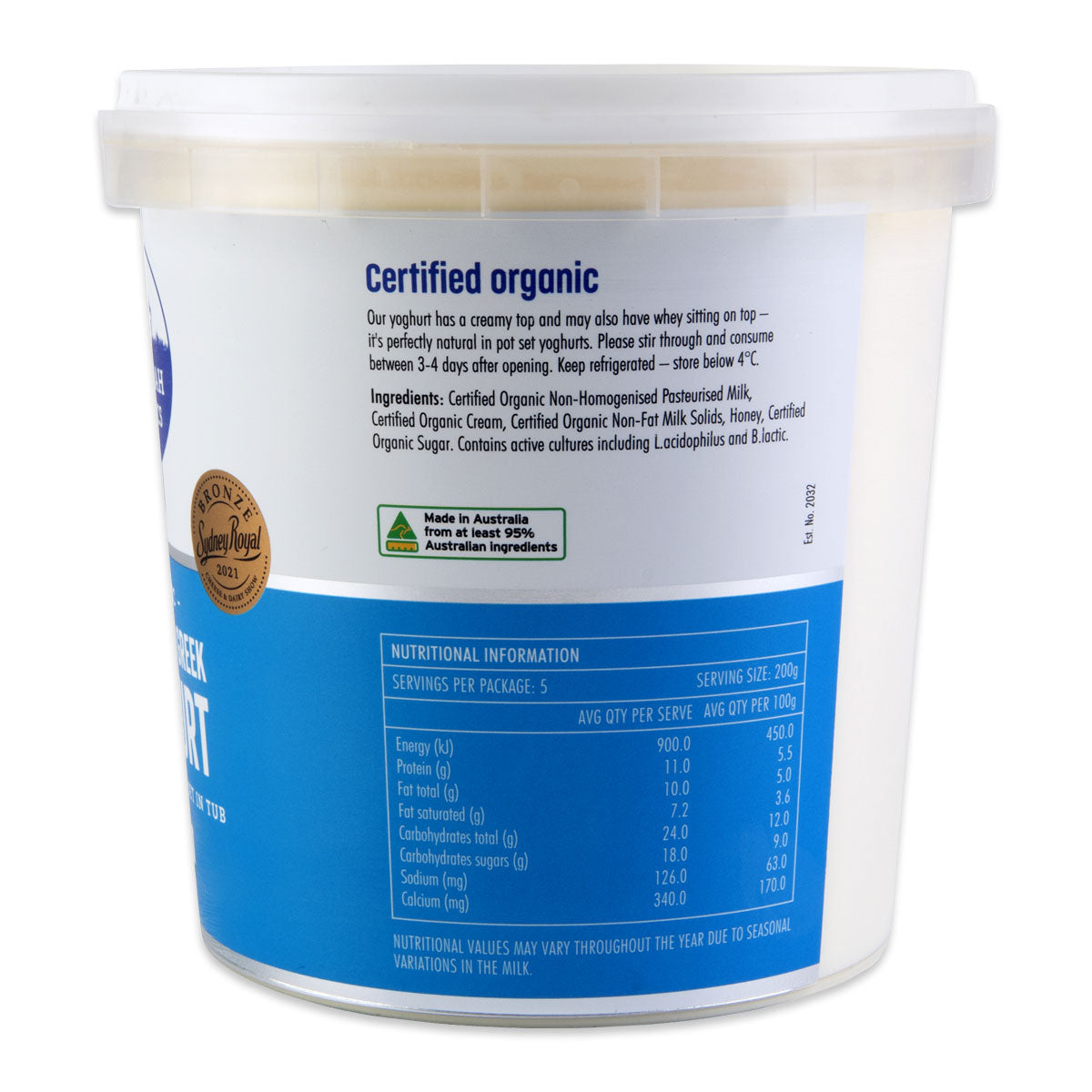 Barambah Organics Sweetened Greek Yoghurt 1kg | Harris Farm Online
