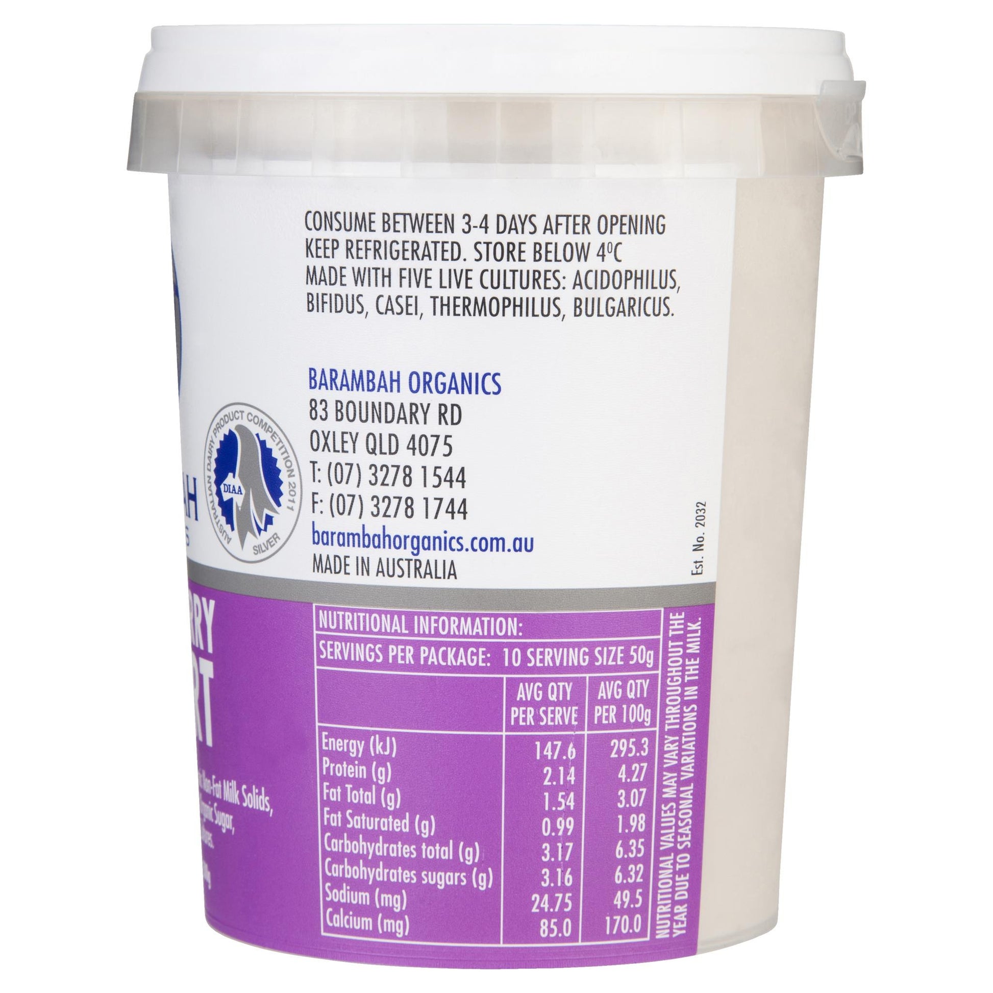 Barambah Organics Yoghurt Real Blueberry 500g , Frdg2-Dairy - HFM, Harris Farm Markets
 - 2