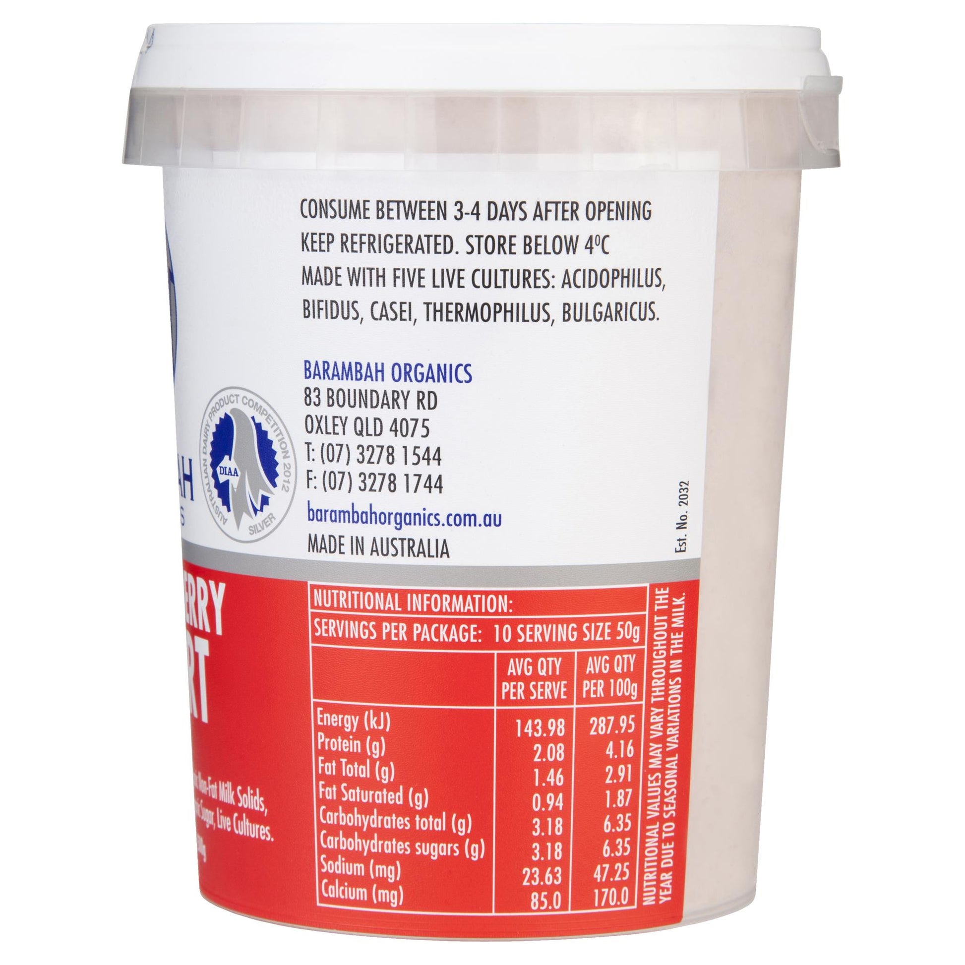 Barambah Organics Yoghurt Real Strawberry 500g , Frdg2-Dairy - HFM, Harris Farm Markets
 - 2