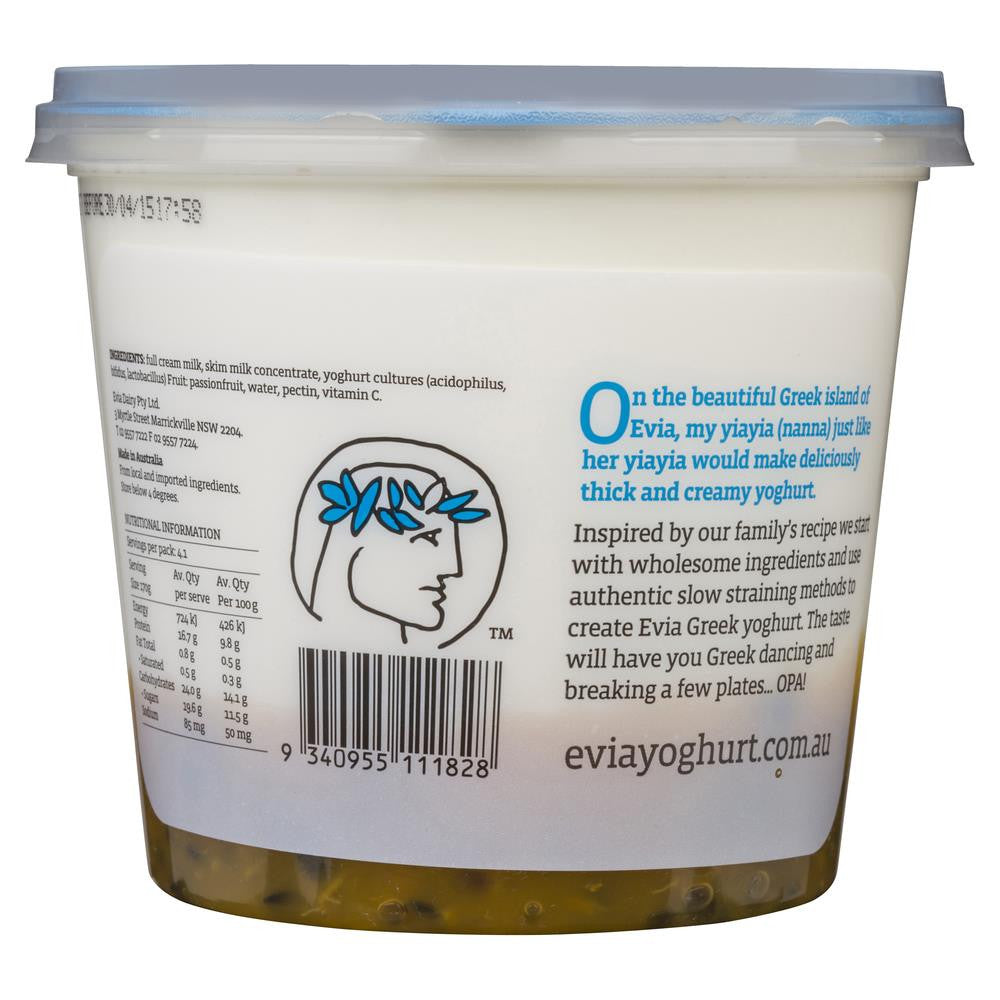 Evia Thick & Lite Passionfruit Strained Greek Yoghurt 700g , Frdg2-Dairy - HFM, Harris Farm Markets
 - 2
