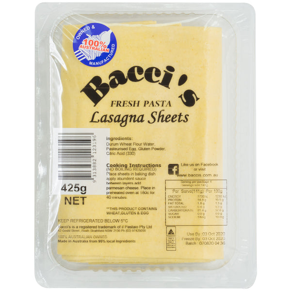 Baccis Fresh Pasta Lasagna Sheet | Harris Farm Online