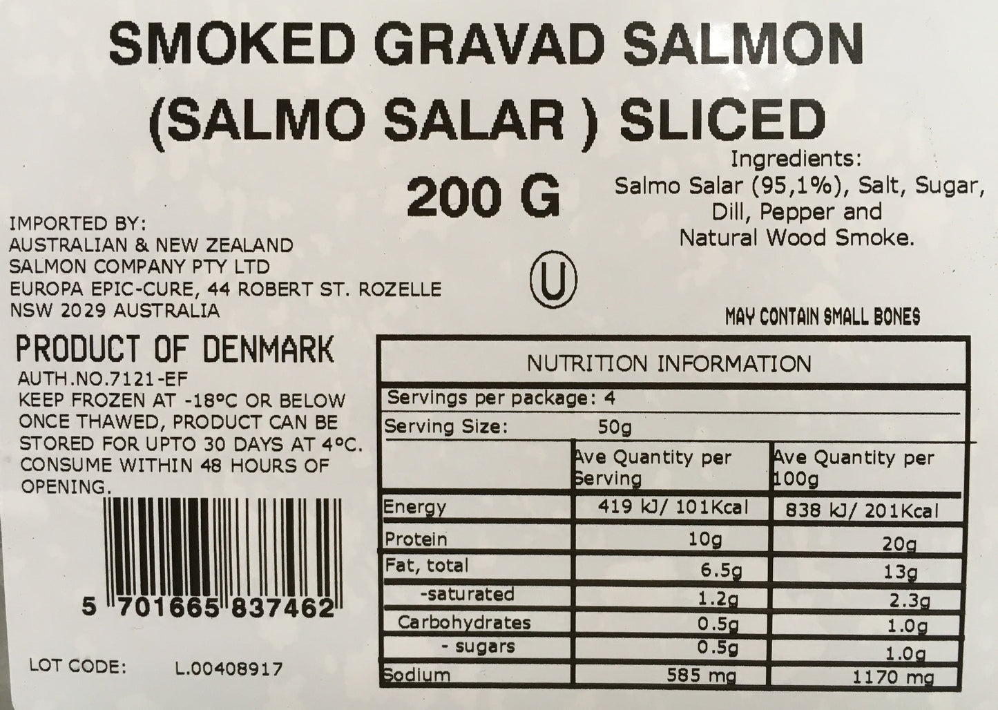 Salmon - Smoked Gravad Sliced - Prepacked (200g) Arctic Blue Premium