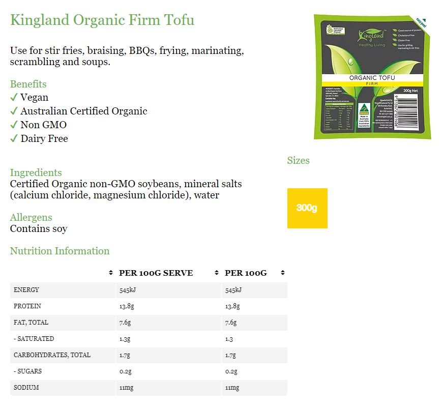 King Land - Organic Tofu - Firm (300g)