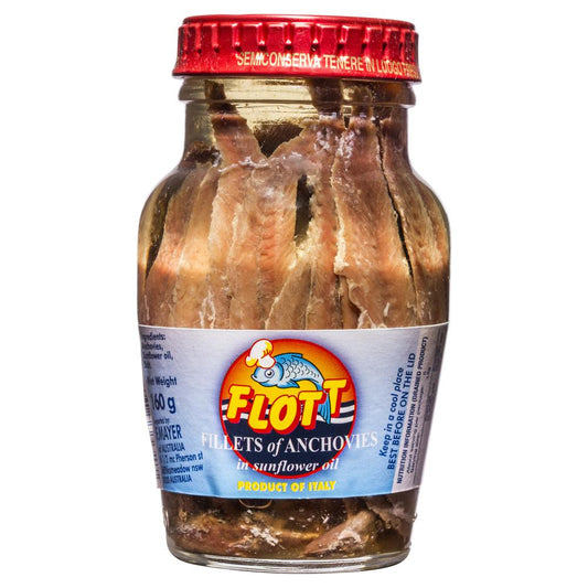 Flott Fillets Anchovies Sunflower Oil 160g , Grocery-Antipasti - HFM, Harris Farm Markets
 - 1