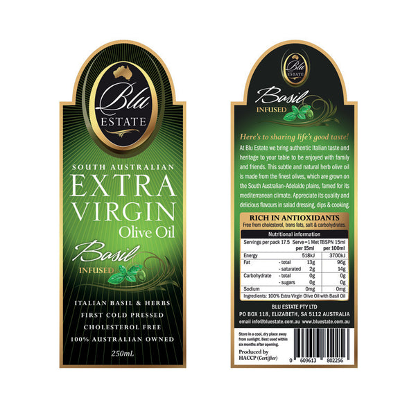 Blu Estate Extra Virgin Olive Oil Basil Infused 250ml